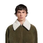 MARNI GREEN SUEDE JACKET WITH SHEARLING COLLAR