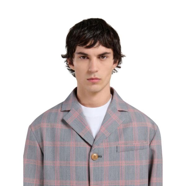 MARNI ORANGE CHECKED TECH WOOL BLAZER