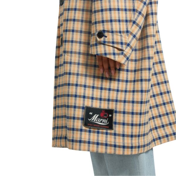 MARNI BLUE AND YELLOW CHECKED WOOL REVERSIBLE COAT