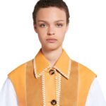 MARNI ORANGE SUEDE AND NAPPA PATCHWORK DRESS