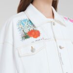 MARNI WHITE DENIM JACKET WITH FLOWER PATCHES