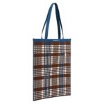 MARNI BLUE AND BROWN JACQUARD CHECK FLAT TOTE BAG