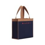 MARNI BLUE AND BROWN JACQUARD SHOPPING BAG