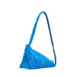 MARNI BLUE LONG HAIR CALFSKIN PRISMA TRIANGLE CROSSBODY BAG