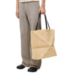 LOEWE XL PUZZLE FOLD TOTE BAG IN RAFFIA