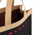 MARNI BLACK AND BEIGE JACQUARD SHOPPING BAG