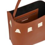 MARNI BROWN WHITE LEATHER MUSEO HOBO BAG WITH PATCHES