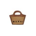 MARNI TROPICALIA MICRO BAG IN LEATHER AND RAFFIA EFFECT FABRIC
