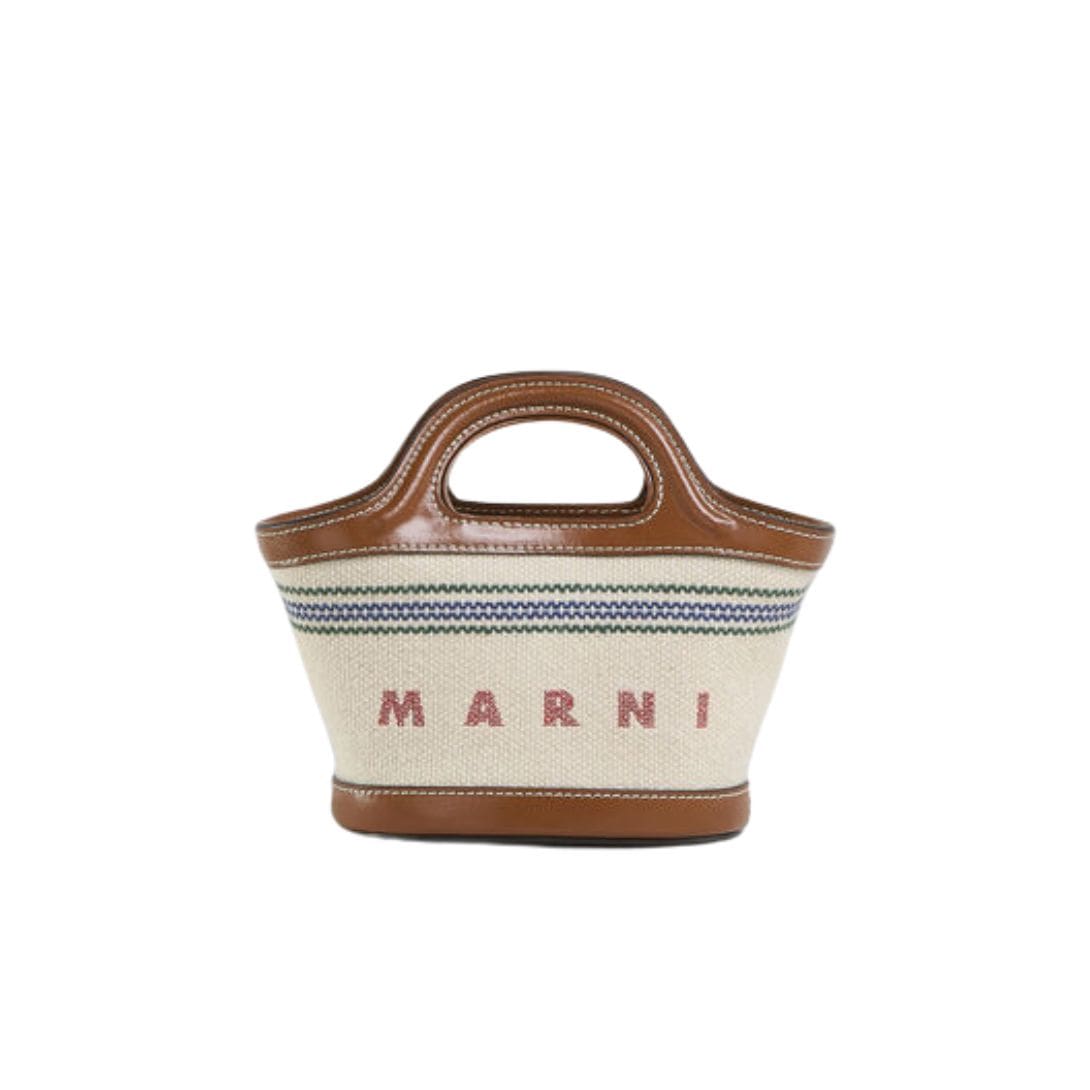 MARNI TROPICALIA MICRO BAG IN LEATHER AND RAFFIA EFFECT FABRIC