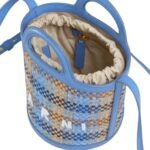 MARNI TROPICALIA SMALL BUCKET BAG IN LEATHER AND CHECKED RAFFIA EFFECT FABRIC