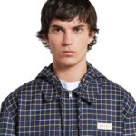 MARNI BLUE CHECKED WOOL AND COTTON OVERSHIRT