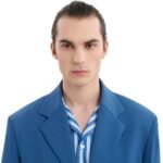 MARNI BLUE WOOL MOHAIR BLAZER WITH MARNI MENDING