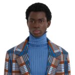 MARNI BROWN AND BLUE CHECKED TECHNO KNIT BLAZER