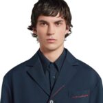 MARNI DEEP BLUE TROPICAL WOOL BLAZER WITH MARNI MENDING