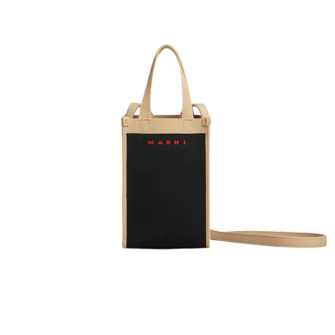 MARNI BLACK AND BEIGE JACQUARD MINI SHOULDER BAG