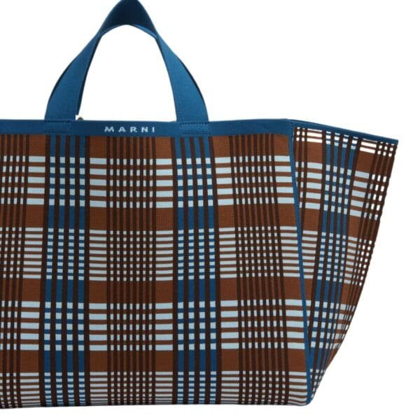 MARNI BLUE AND BROWN JACQUARD CHECK SILLO MEDIUM SHOPPER
