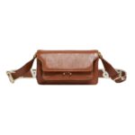 MARNI BROWN LEATHER EW SOFT TRUNK BAG WITH LOGO STRAP