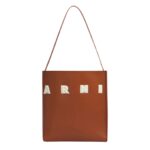 MARNI BROWN WHITE LEATHER MUSEO HOBO BAG WITH PATCHES