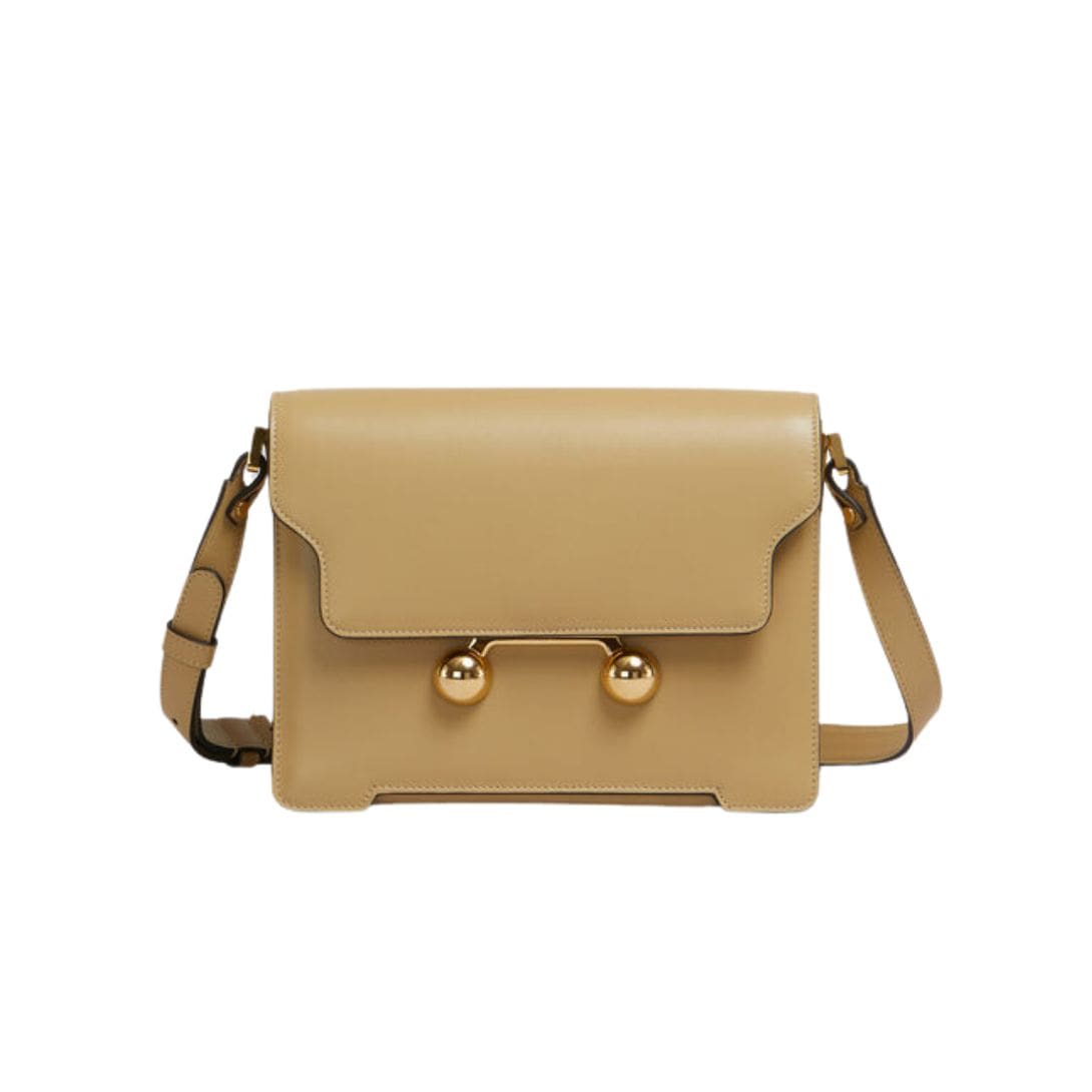 MARNI CAMEL LEATHER TRUNKAROO MEDIUM SHOULDER BAG