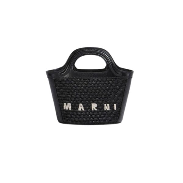 MARNI TROPICALIA MICRO BAG IN LEATHER AND RAFFIA EFFECT FABRIC
