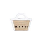 MARNI TROPICALIA MICRO BAG IN LEATHER AND RAFFIA EFFECT FABRIC