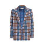 MARNI BROWN AND BLUE CHECKED TECHNO KNIT BLAZER