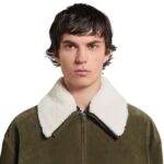MARNI GREEN SUEDE JACKET WITH SHEARLING COLLAR