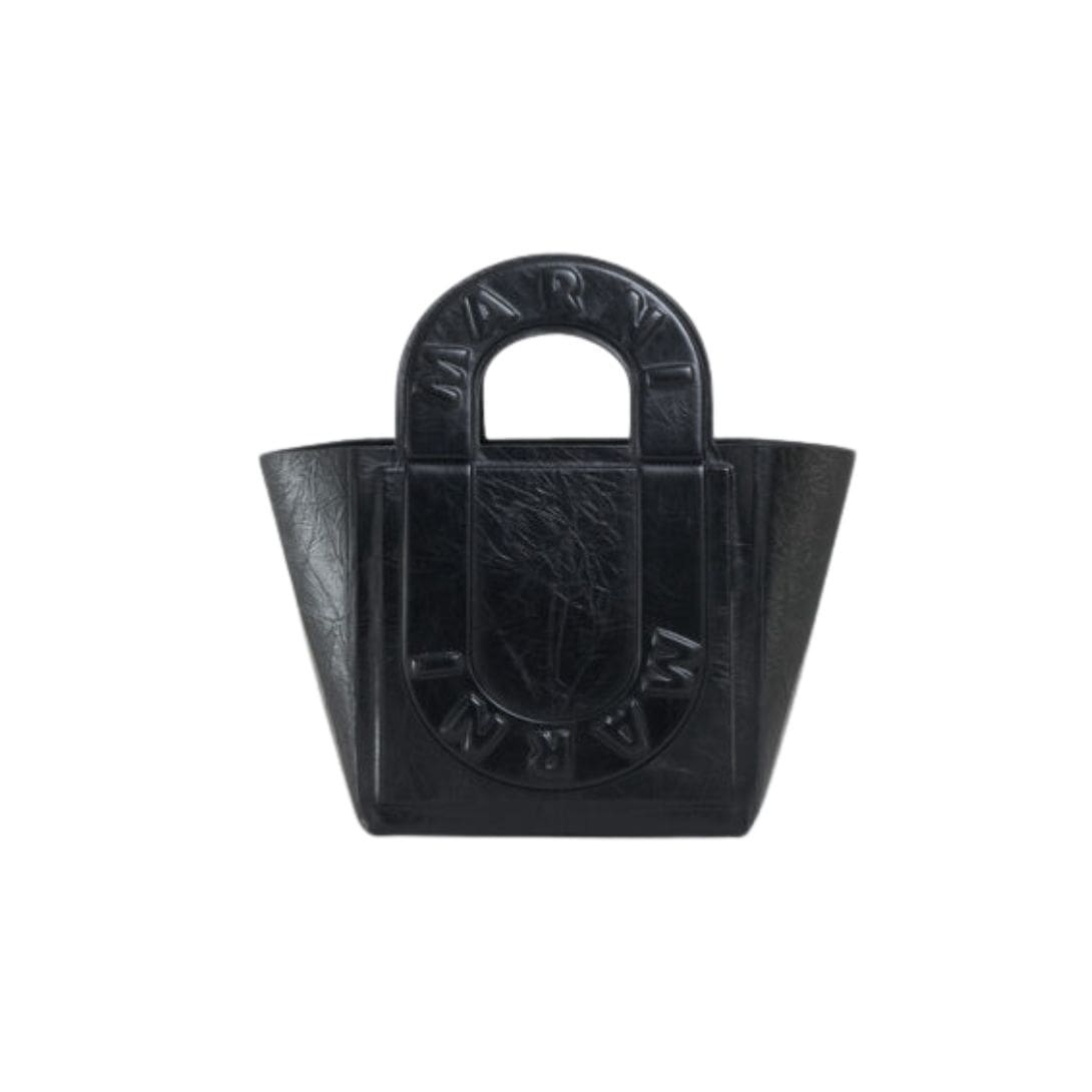 MARNI BLACK LEATHER SWEEDY SMALL TOTE BAG