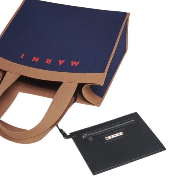 MARNI BLUE AND BROWN JACQUARD SHOPPING BAG