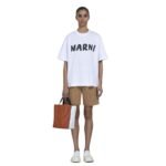MARNI BROWN PALE BLUEBLACK TUMBLED LEATHER MUSEO SOFT BAG