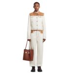 MARNI BROWN WHITE LEATHER MUSEO HOBO BAG WITH PATCHES