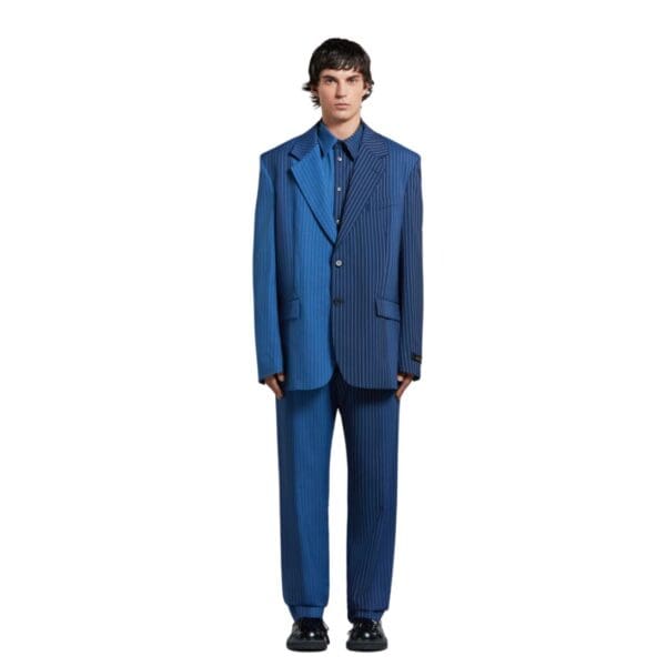 MARNI BLUE DÉGRADÉ PINSTRIPE WOOL BLAZER