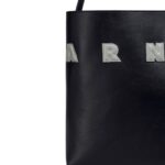 MARNI BLACK WHITE LEATHER MUSEO HOBO BAG WITH PATCHES