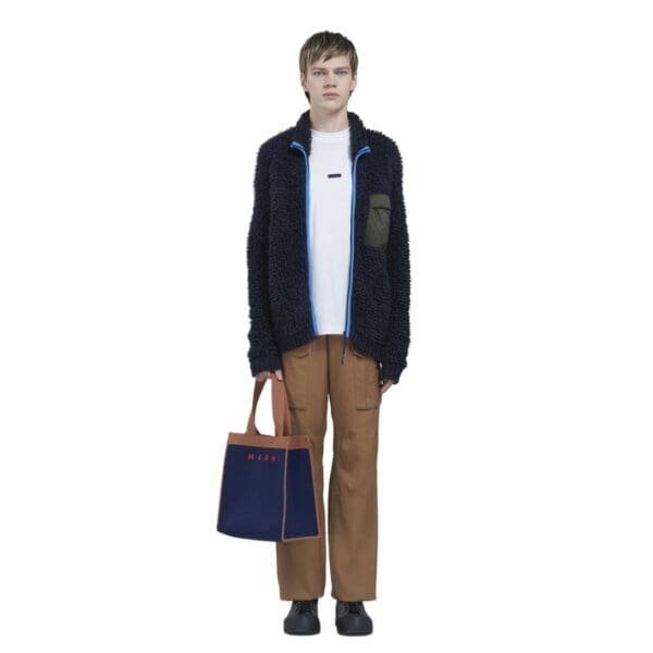 MARNI BLUE AND BROWN JACQUARD SHOPPING BAG