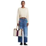 MARNI CREAM CANVAS MARCEL TOTE WITH STRIPED TAPE