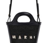 MARNI TROPICALIA MICRO BAG IN LEATHER AND RAFFIA EFFECT FABRIC