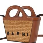 MARNI TROPICALIA MICRO BAG IN LEATHER AND RAFFIA EFFECT FABRIC
