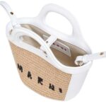 MARNI TROPICALIA MICRO BAG IN LEATHER AND RAFFIA EFFECT FABRIC