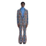 MARNI BROWN AND BLUE CHECKED TECHNO KNIT BLAZER