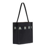 MARNI BLACK WHITE LEATHER MUSEO HOBO BAG WITH PATCHES