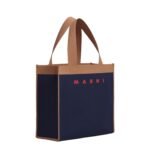 MARNI BLUE AND BROWN JACQUARD SHOPPING BAG