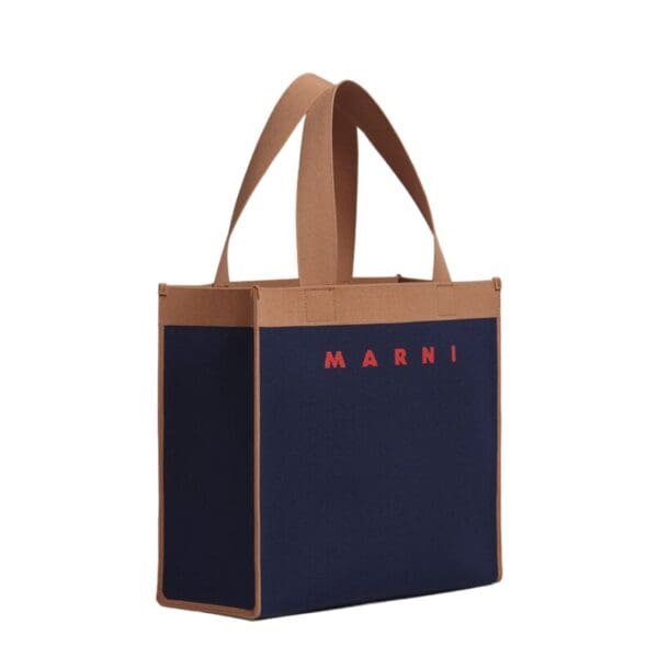 MARNI BLUE AND BROWN JACQUARD SHOPPING BAG