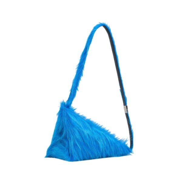MARNI BLUE LONG HAIR CALFSKIN PRISMA TRIANGLE CROSSBODY BAG
