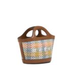 MARNI BROWN LEATHER AND RAFFIA EFFECT FABRIC TROPICALIA MICRO BAG