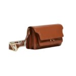MARNI BROWN LEATHER EW SOFT TRUNK BAG WITH LOGO STRAP