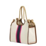 MARNI CREAM CANVAS MARCEL TOTE WITH STRIPED TAPE