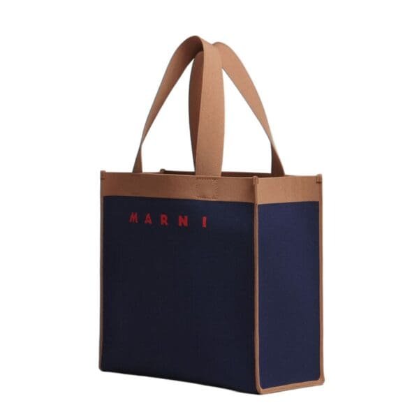 MARNI BLUE AND BROWN JACQUARD SHOPPING BAG