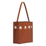 MARNI BROWN WHITE LEATHER MUSEO HOBO BAG WITH PATCHES