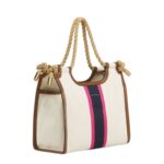 MARNI CREAM CANVAS MARCEL TOTE WITH STRIPED TAPE