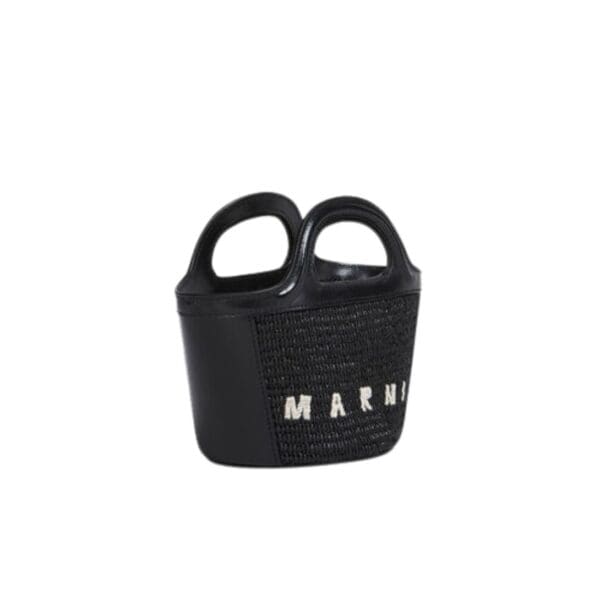 MARNI TROPICALIA MICRO BAG IN LEATHER AND RAFFIA EFFECT FABRIC